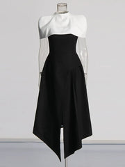 Folded Collar Midi Dress With Tie