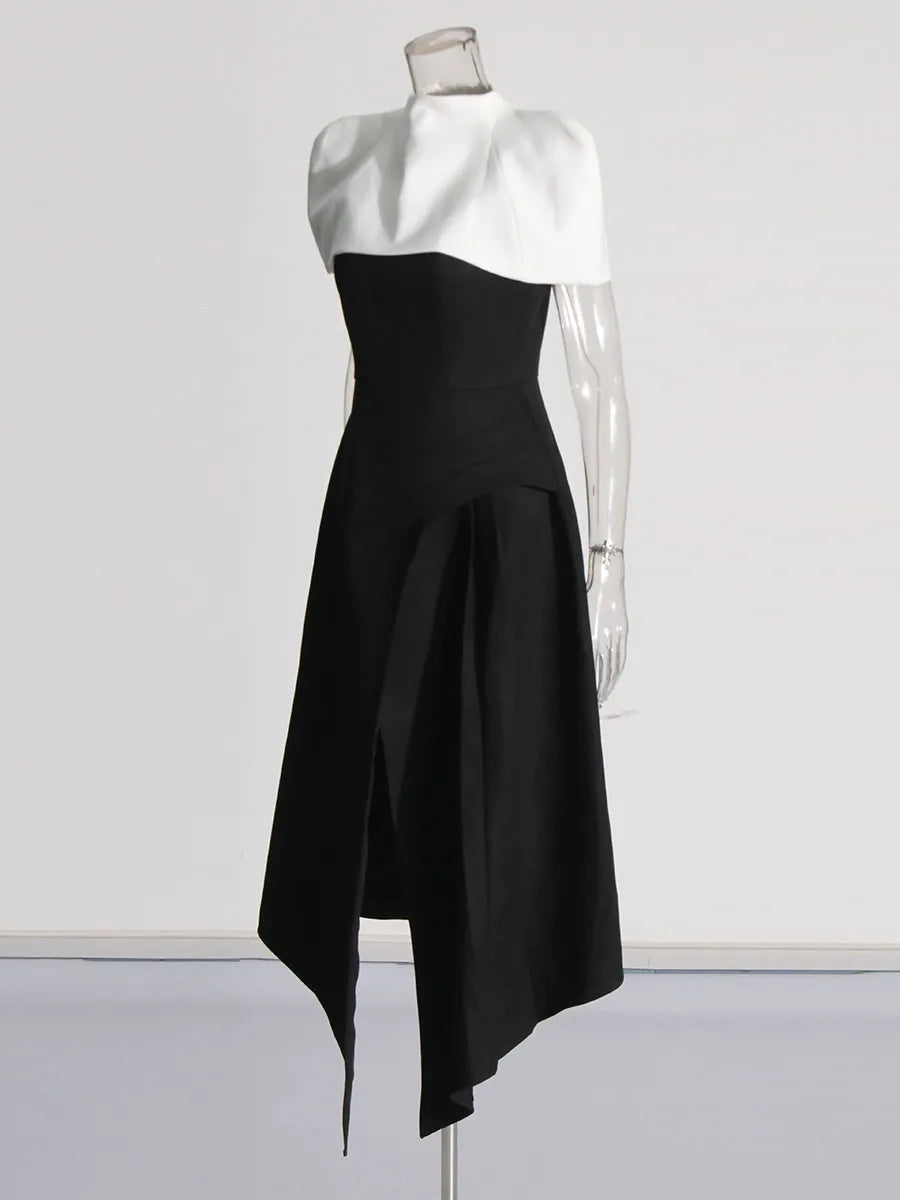Folded Collar Midi Dress With Tie