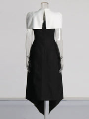 Folded Collar Midi Dress With Tie