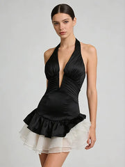 Plunge Neck Flower Mini Dress