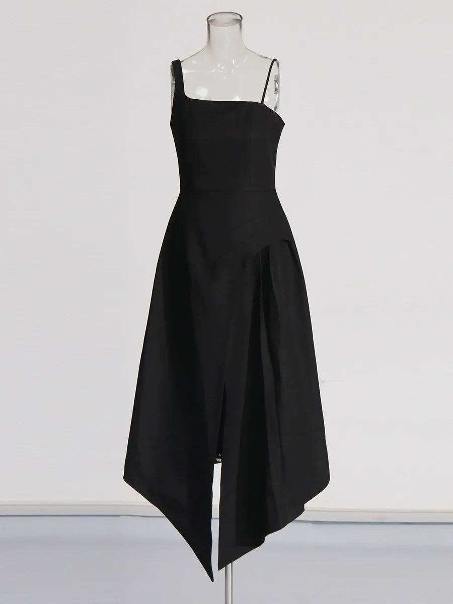 Folded Collar Midi Dress With Tie