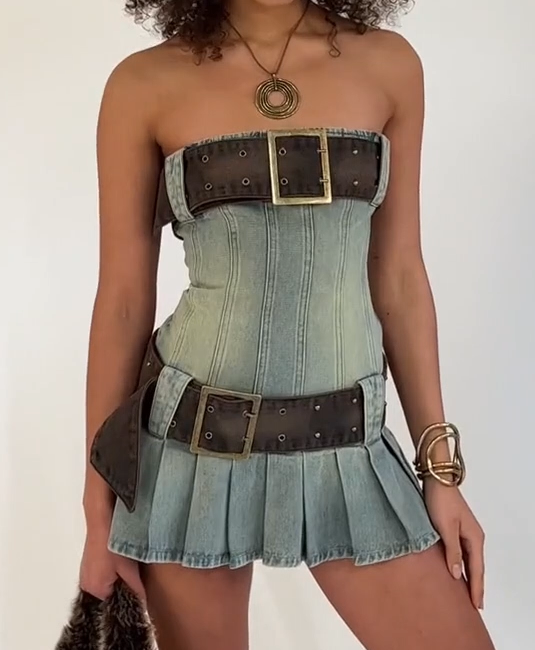 Robe mini corset en jean