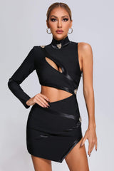 One Shoulder Cutout Mini Bandage Dress
