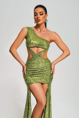One Shoulder Sequin Cutout Mini Dress