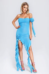 Robe midi en maille à volants