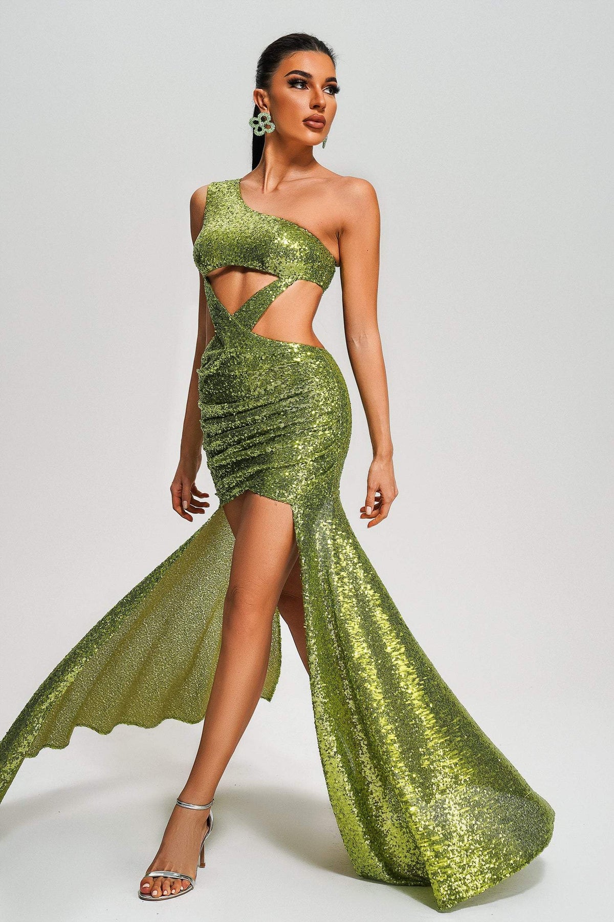 One Shoulder Sequin Cutout Mini Dress