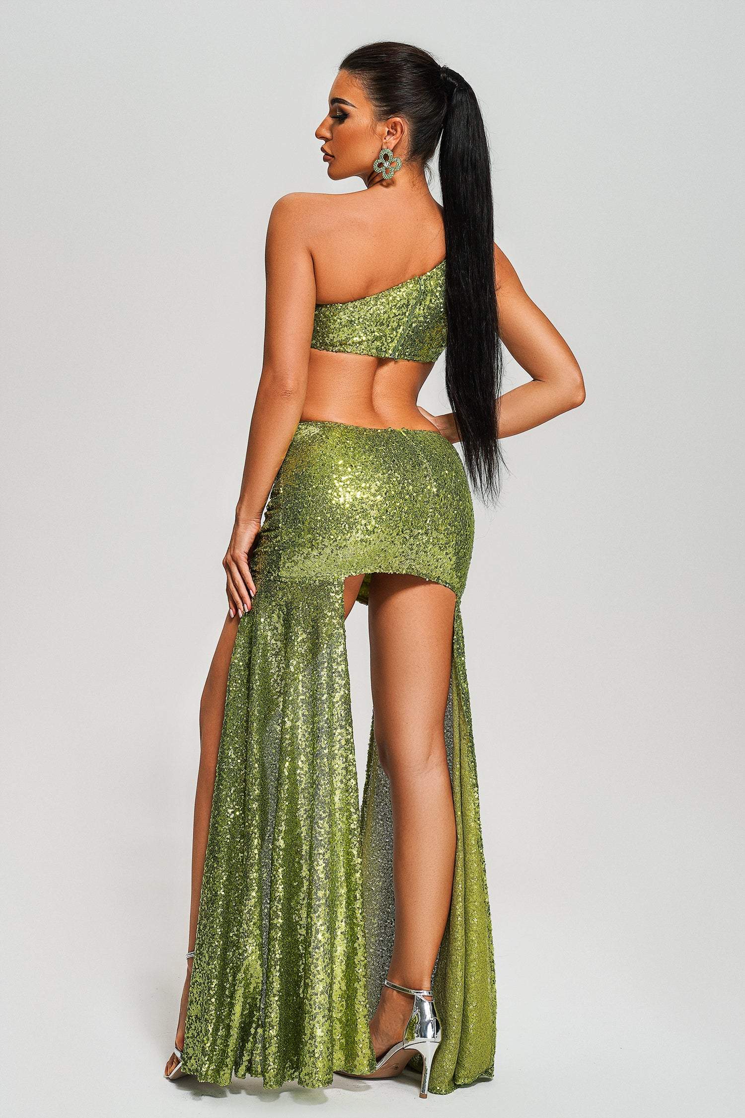 One Shoulder Sequin Cutout Mini Dress