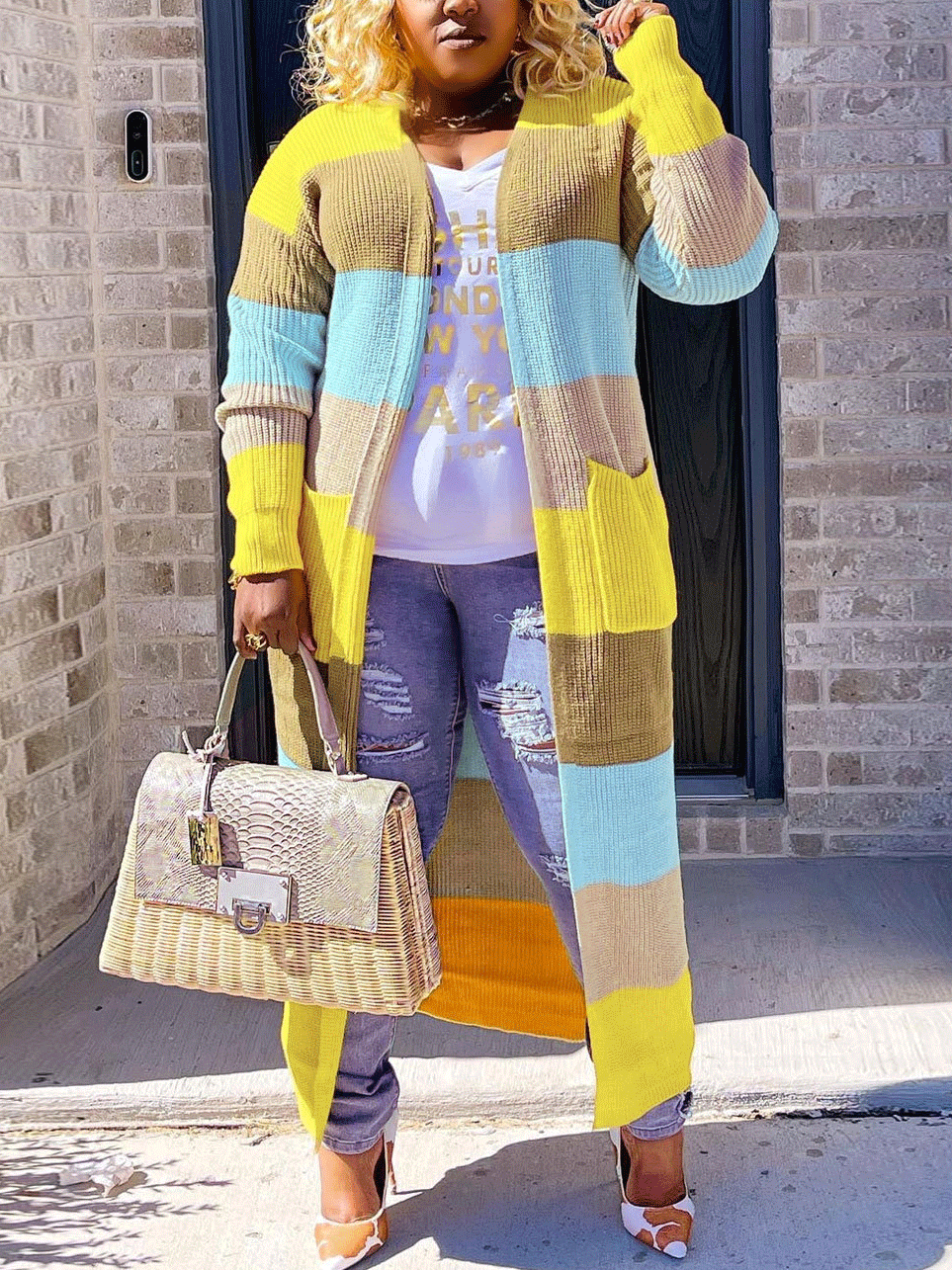 Knitted Multicolor Colorblock Cardigans