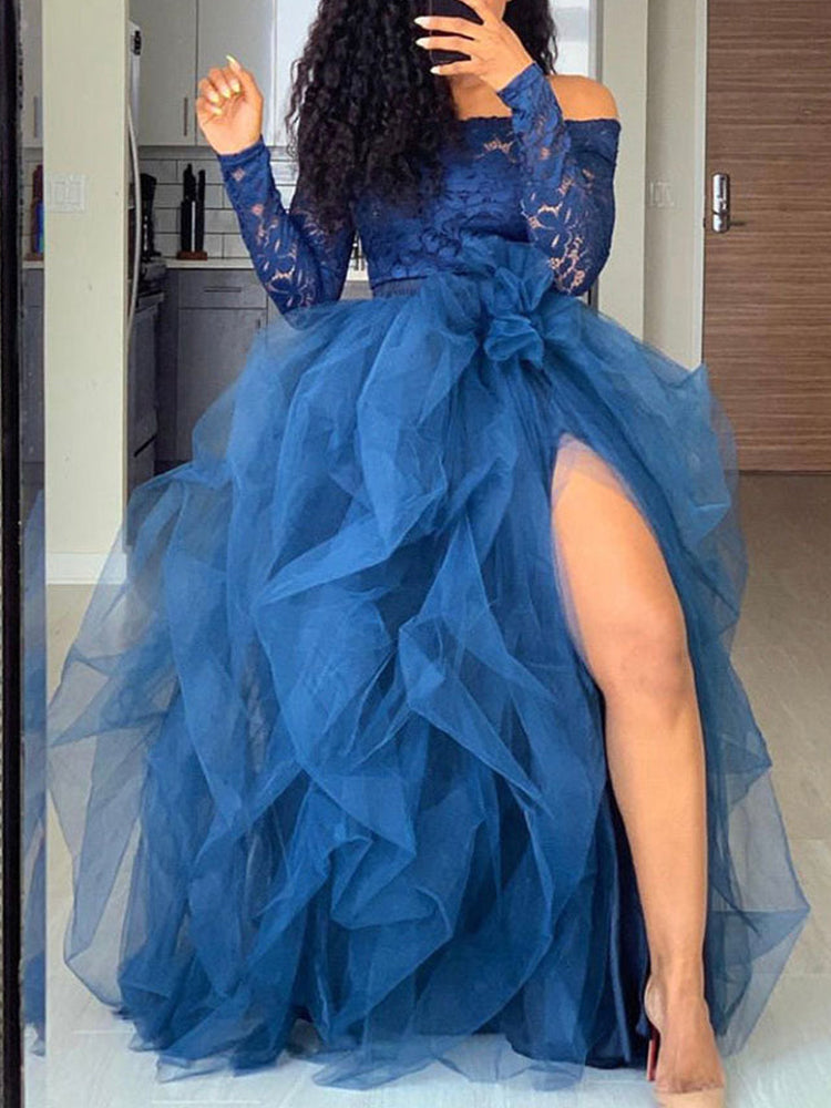 High Waisted Slit Tulle Skirts