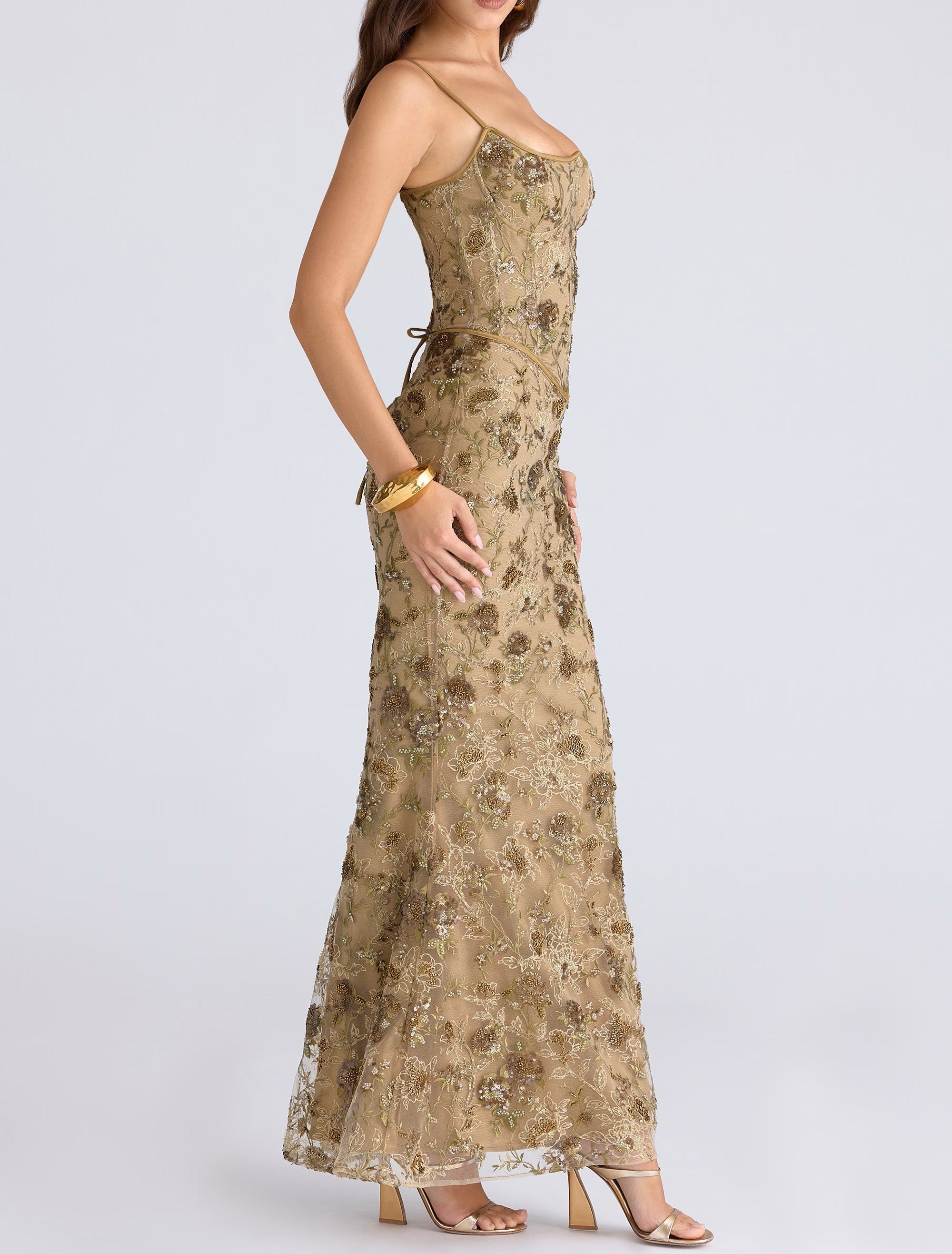 Beaded Embellished Corset Maxi Dress