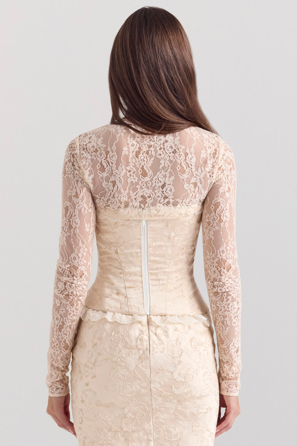 Corset, boléro et jupe maxi en jacquard métallisé