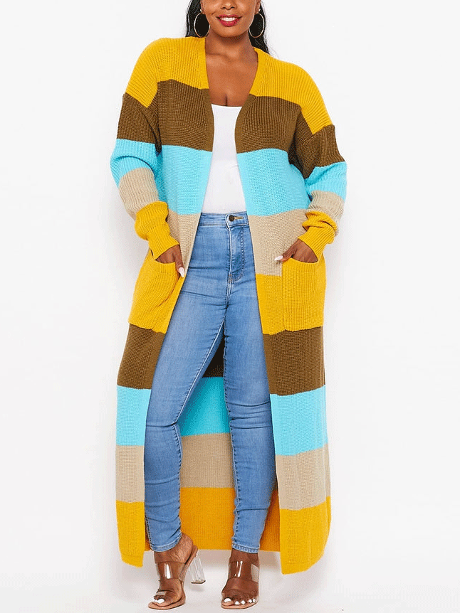 Knitted Multicolor Colorblock Cardigans