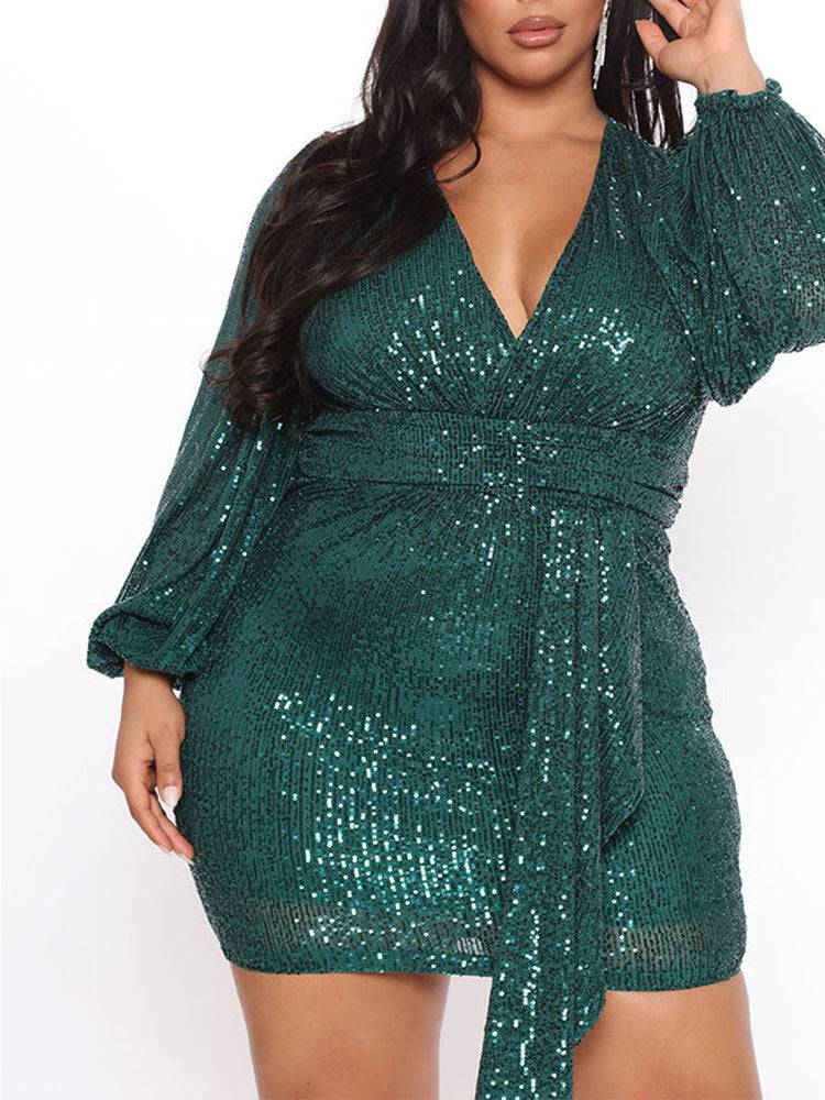 Lantern Sleeves Sequin Party Dresses