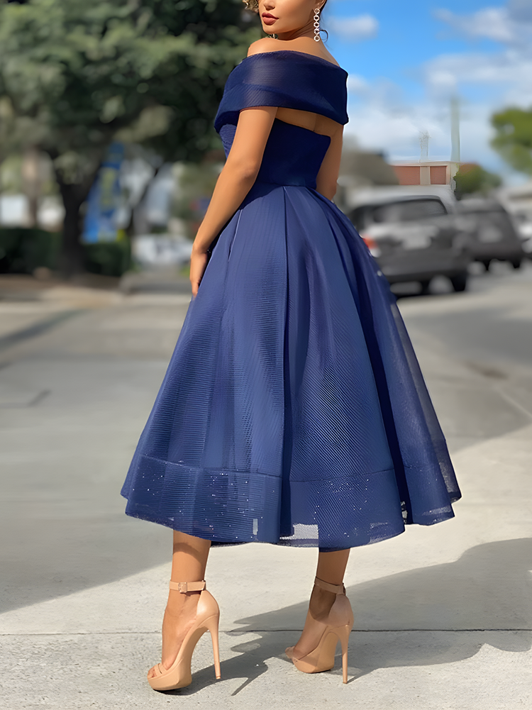 Off Shoulder Mesh A-Line Dresses