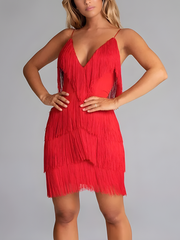 Sleeveless Tassel Mini Dresses