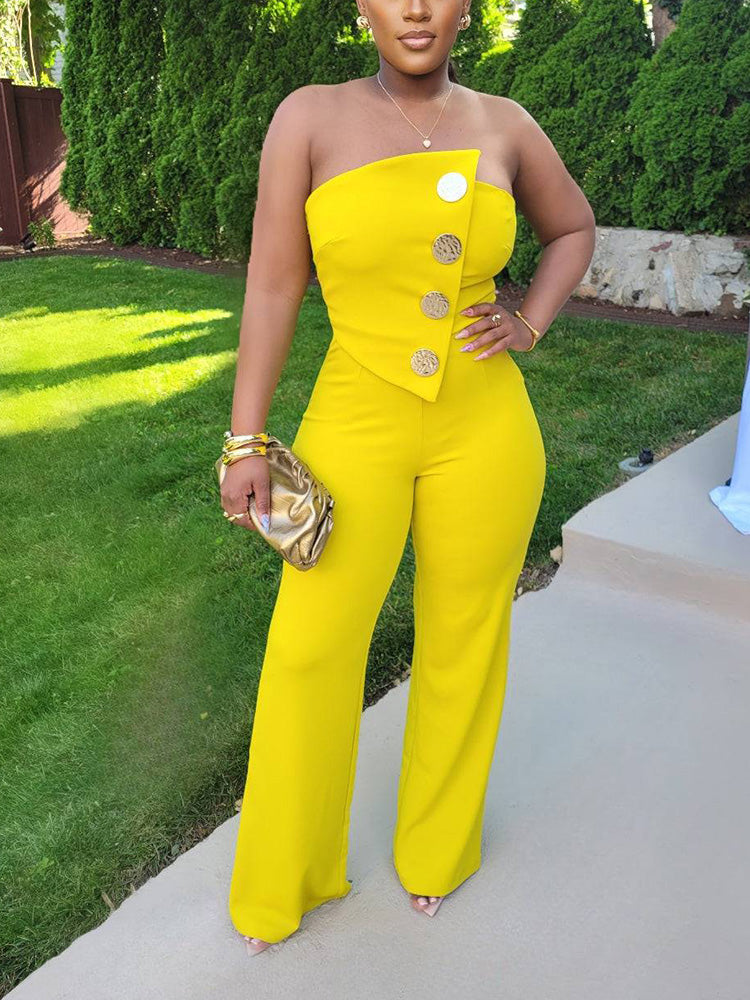 Strapless Gold Decor Jumpsuits