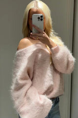 Date Outfit Soft Pink Fuzzy Sweater