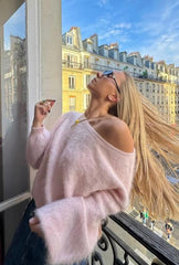 Date Outfit Soft Pink Fuzzy Sweater