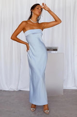 Elegant Choice Sky Blue Silk Maxi Dress