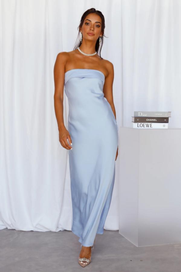 Elegant Choice Sky Blue Silk Maxi Dress