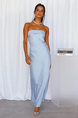 Elegant Choice Sky Blue Silk Maxi Dress