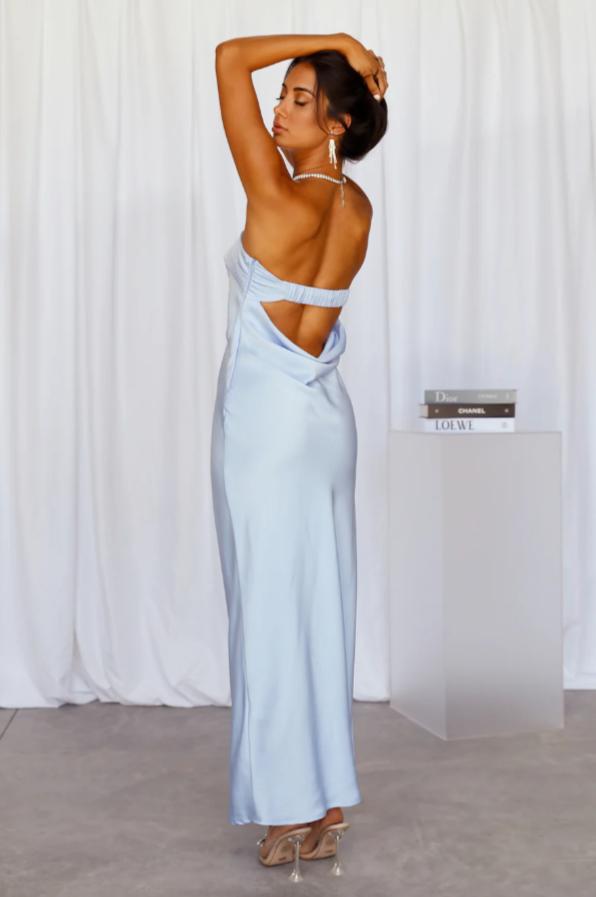 Elegant Choice Sky Blue Silk Maxi Dress
