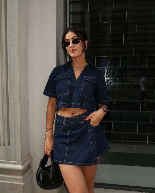 Ensemble jupe et jupe en jean à manches courtes