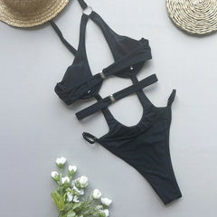 bandage swimsuit one piece halter hollow out bikini thong swimwears biquini bathing tankini