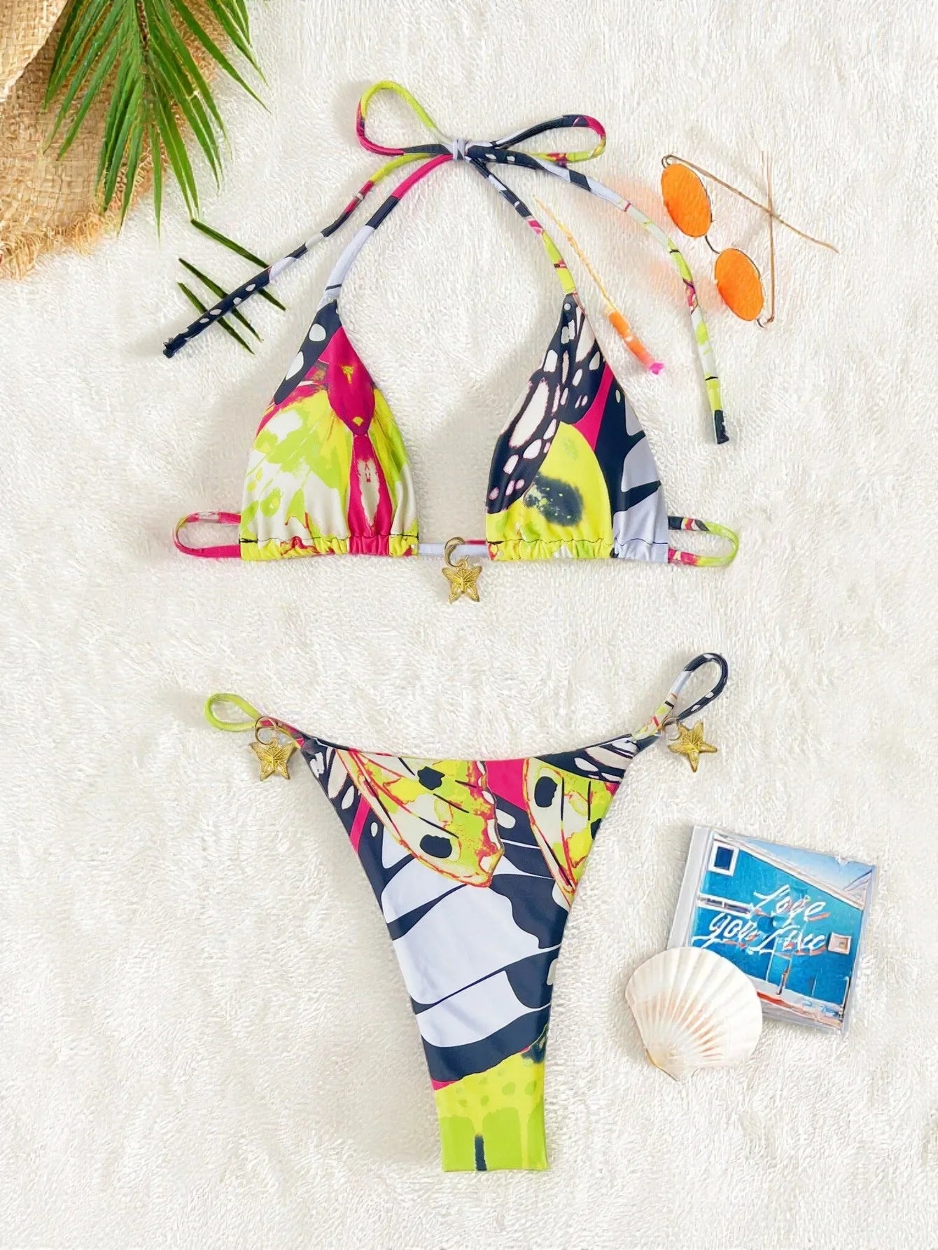 butterfly print halter bikinis Sets two pieces biquini thong Swimsuit Biquini conjunto de bikini tankiniwear