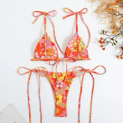 floral print micro mini bikini halter string triangle swimwear thong swimsuit biquini bikini Set bathing