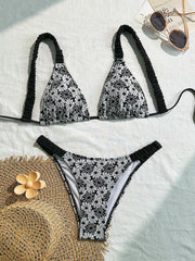 flower patchwork bikinis Sets two pieces back tie thong swimsuit bathingwear biquini