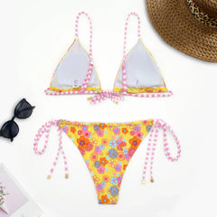 flower print triangle bikinis Sets two pieces side tie swimsuit thong Swimwear Biquini conjunto de bikini tankiniwear