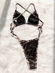 glitter black leopard patchwork backless swimsuit one piece hollow Swimwears biquini bathing