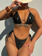 glitter black string micro mini halter bikinis Sets two pieces thong tie swimsuit bathingwear biquini