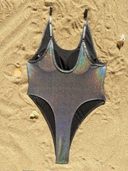 glitter solid silver backless swimsuit one piece bikini thong swimwears biquini bathing tankini