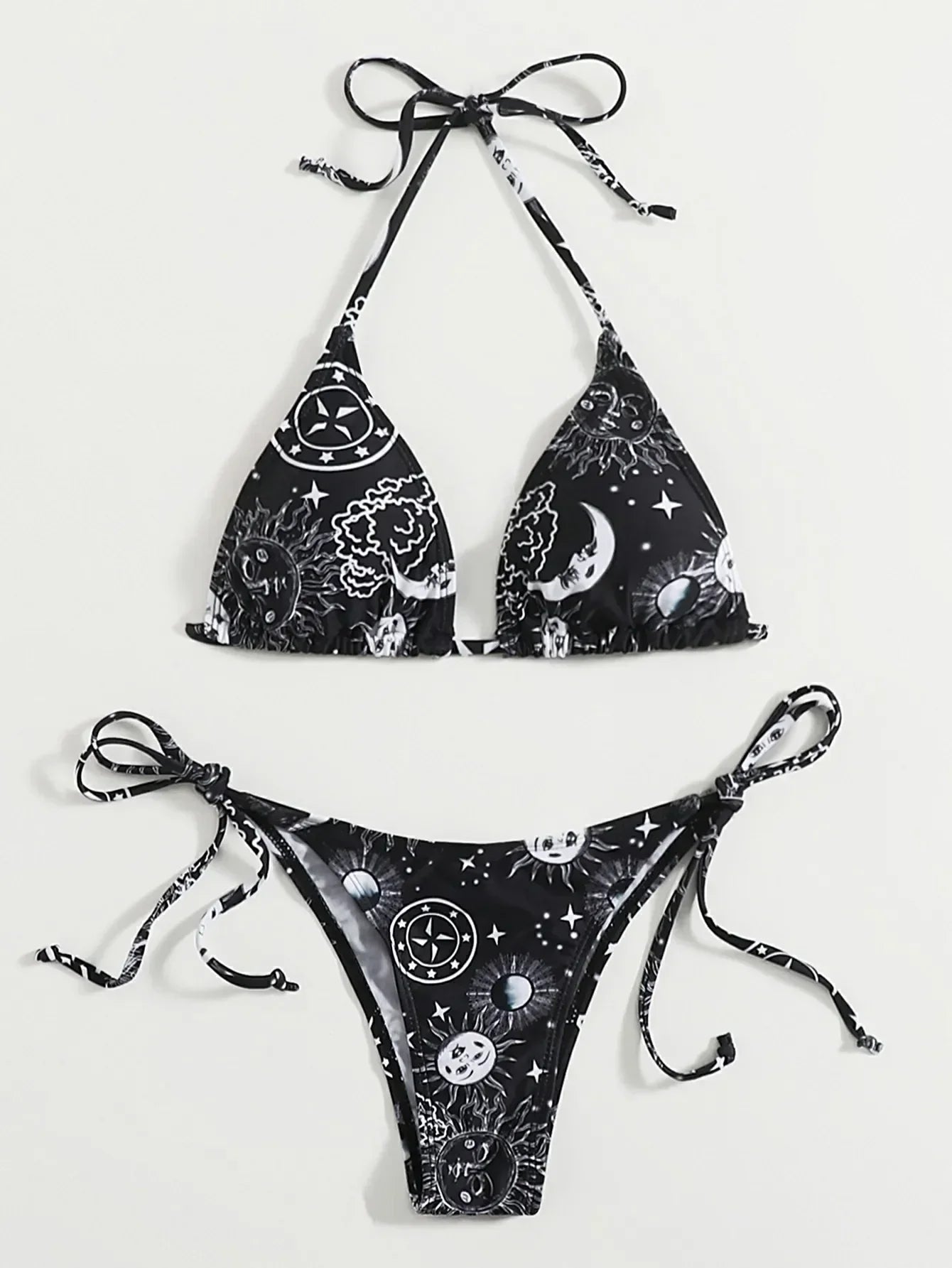 gothic print black triangle bikini Set separate thong Swimwear Biquini conjunto de bikini tankiniwear