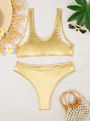 metallic bandeau bikinis Sets two pieces thong swimsuit bathingwear biquini tankini