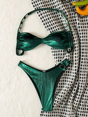 metallic green glitter beads halter bikinis Sets two pieces micro thong swimsuit bathingwear biquini