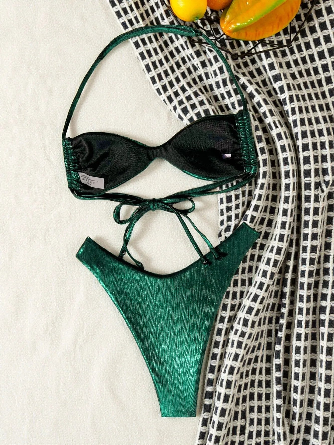 metallic green glitter beads halter bikinis Sets two pieces micro thong swimsuit bathingwear biquini