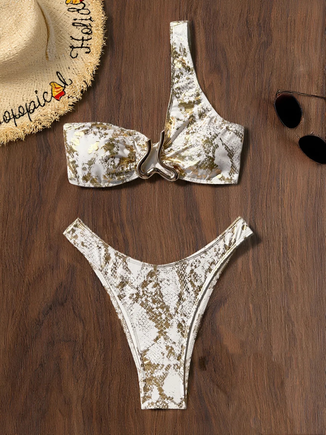 metallic sanke print gillter one shoulder bikinis Sets two pieces swimsuit thong bathingwear biquini tankini