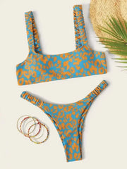 micro bikini orange leopard print thong swimsuit cut out bathingwear biquini