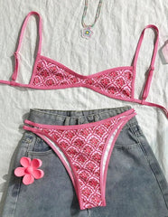 pink flower print micro bikinis Sets two pieces thong swimsuits Swimwear conjunto de bikini tankiniwear biquini