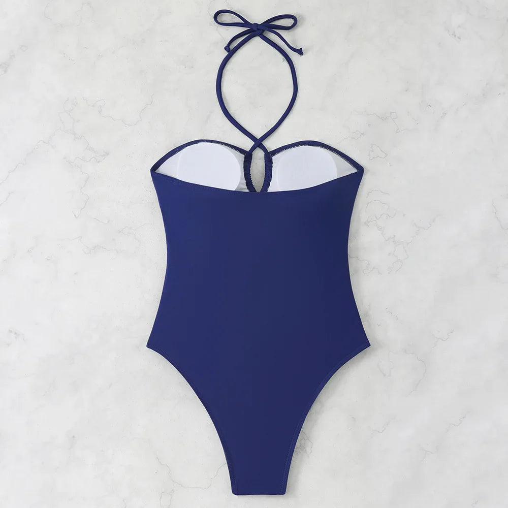 plain halter tie swimsuits one piece hollow out bikinis swimwears biquini bathing tankini