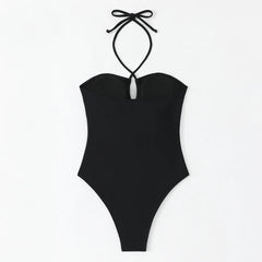 plain halter tie swimsuits one piece hollow out bikinis swimwears biquini bathing tankini