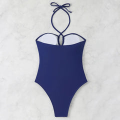 plain halter tie swimsuits one piece hollow out bikinis swimwears biquini bathing tankini