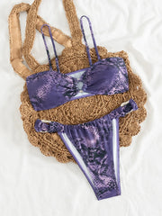 purple snake print bikinis Sets two pieces thong swimsuits bathingwear biquini tankini trikini