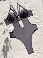 glitter grey backless swimsuit one piece underwire hollow Swimwears biquini bathing