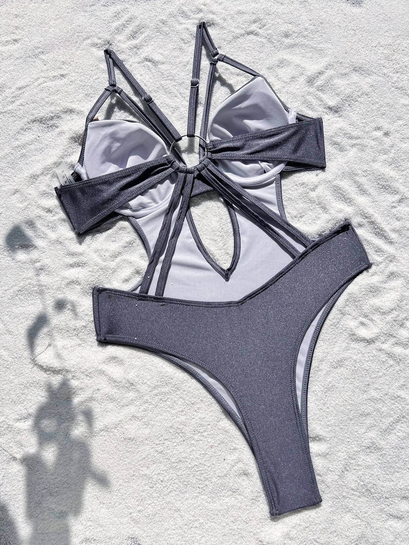 glitter grey backless swimsuit one piece underwire hollow Swimwears biquini bathing