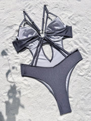 glitter grey backless swimsuit one piece underwire hollow Swimwears biquini bathing