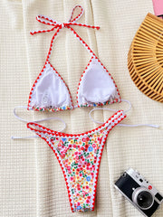 red floral print bikinis Sets two pieces halter triangle swimwear bohemian swimsuit biquini thong bathing